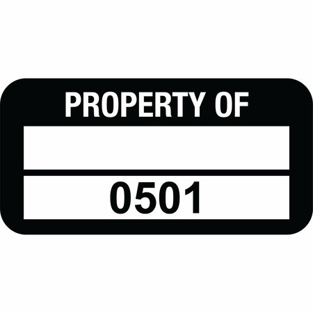 LUSTRE-CAL PROPERTY OF Label, Polyester Black 1.50in x 0.75in  1 Blank Pad & Serialized 0501-0600, 100PK 253772Pe2K0501